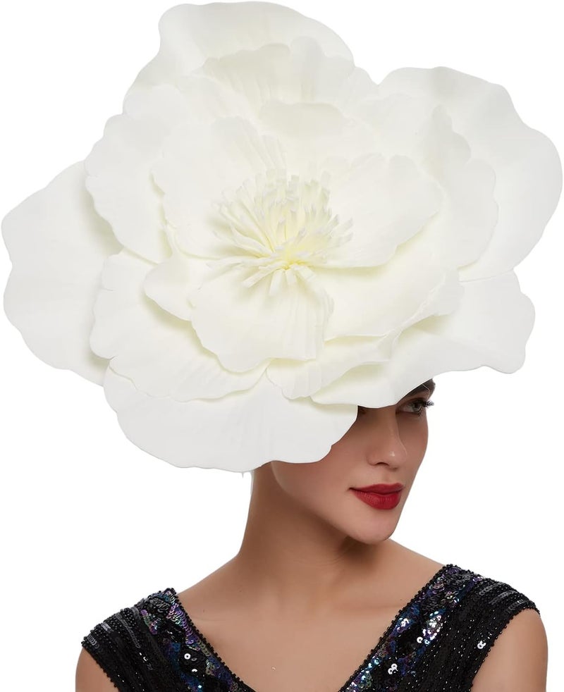 LDFWAY Large Flower Fascinators for Girls Women Tea Party Cocktail Headwear Derby Hats with Headband and Clip for Wedding - Image 1
